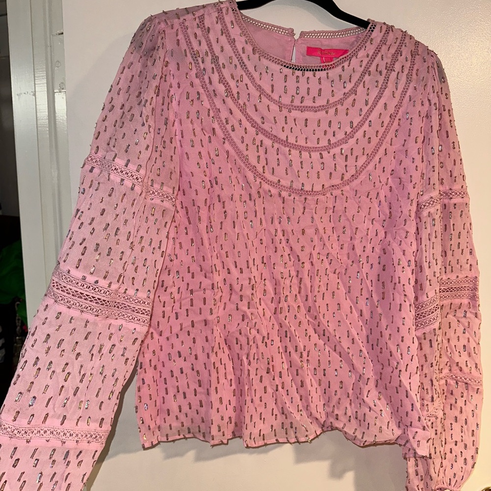 Briley pink Metallic Long Sleeve Blouse